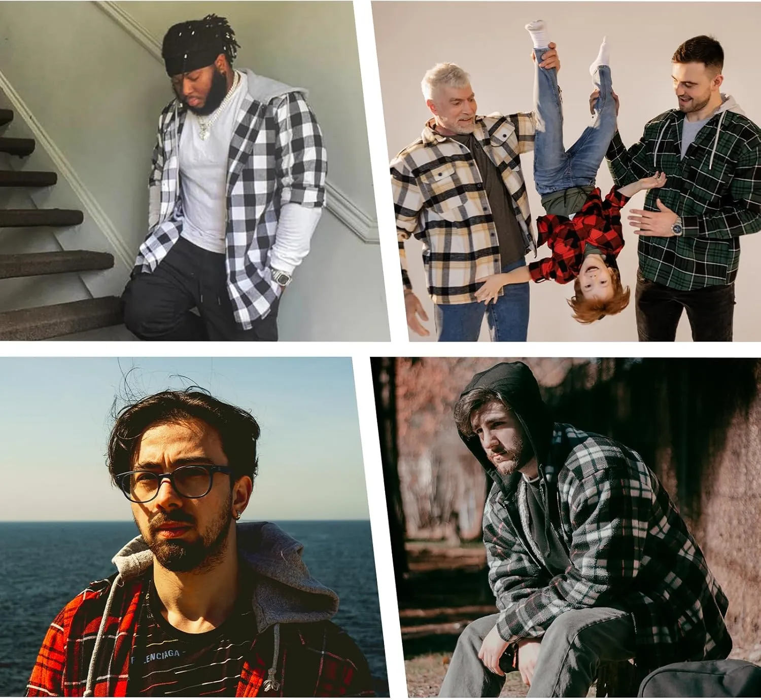 JACKETOWN Hooded Flannel Shirt for Men Plaid Shirts Long Sleeve Flannel Jacket Button-Down Shirt Jacket with Hood