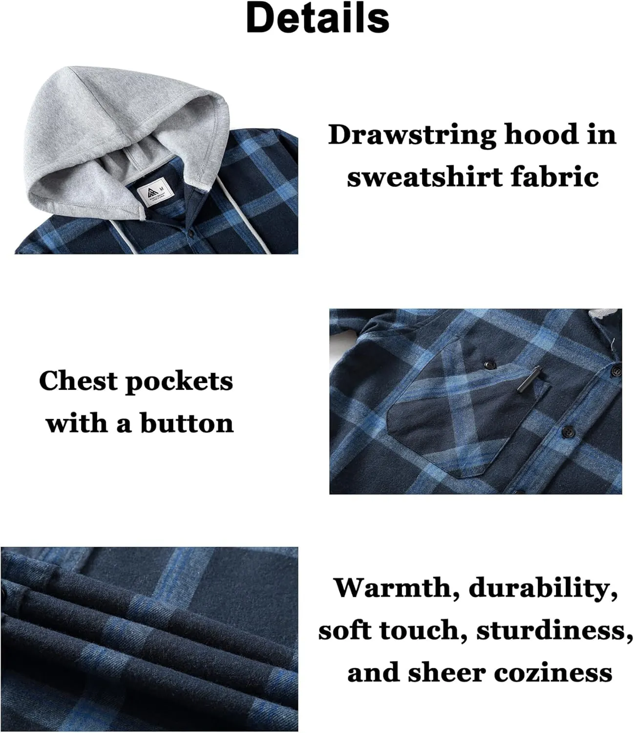 JACKETOWN Hooded Flannel Shirt for Men Plaid Shirts Long Sleeve Flannel Jacket Button-Down Shirt Jacket with Hood
