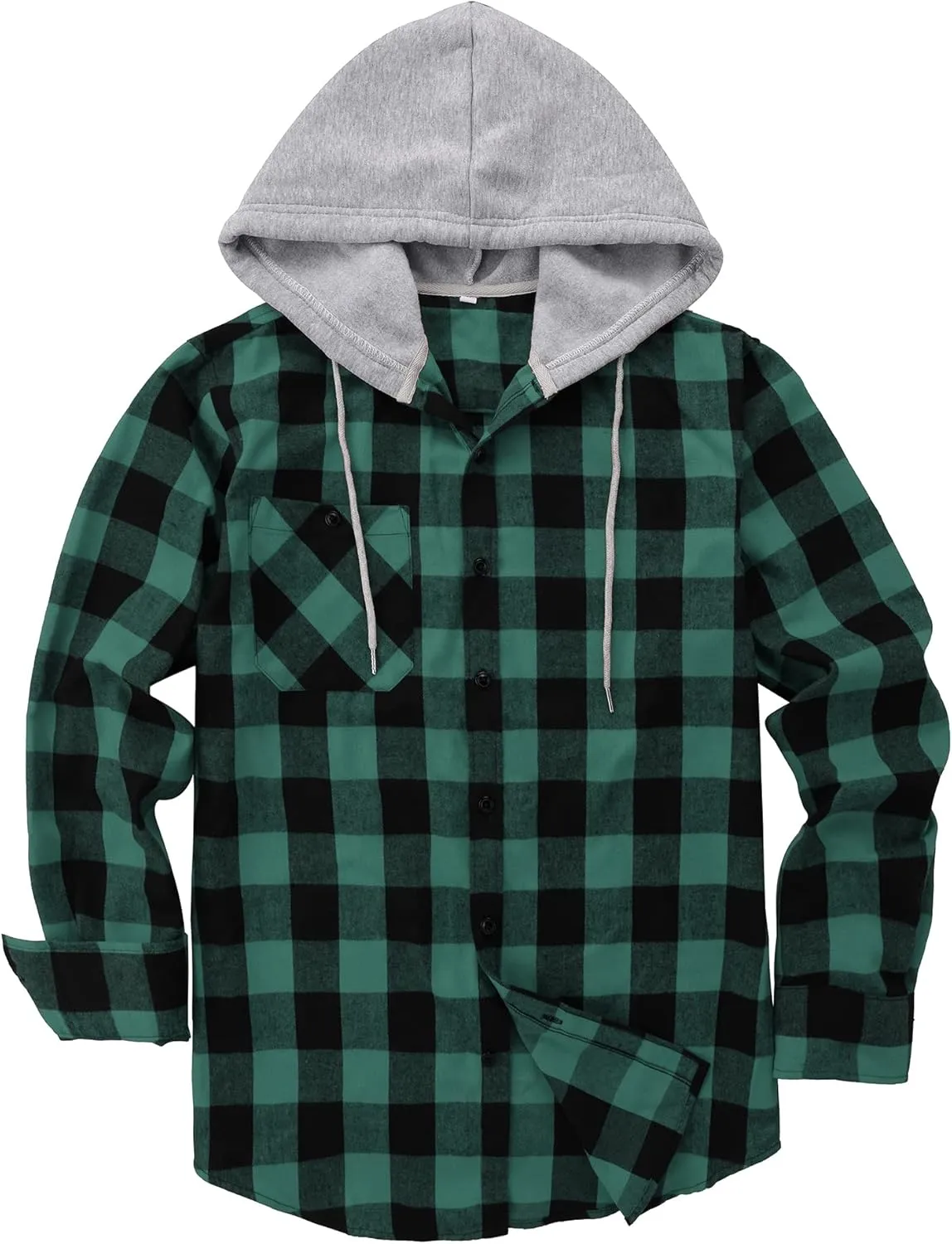 JACKETOWN Hooded Flannel Shirt for Men Plaid Shirts Long Sleeve Flannel Jacket Button-Down Shirt Jacket with Hood