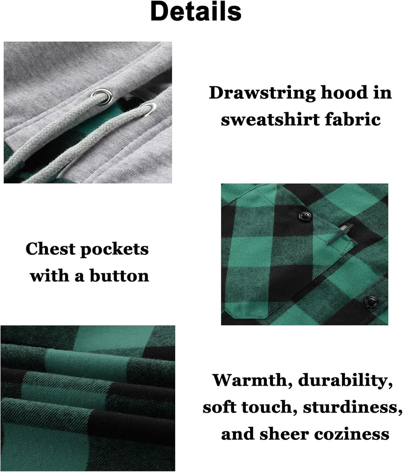 JACKETOWN Hooded Flannel Shirt for Men Plaid Shirts Long Sleeve Flannel Jacket Button-Down Shirt Jacket with Hood