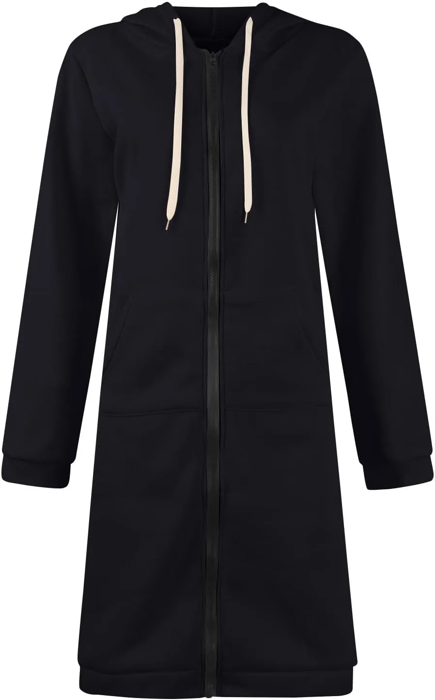Jackets for Women Casual Zip Up Long Tunic Hoodies Winter Windproof Drawstring Hooded Jacket Outerwear with Pockets