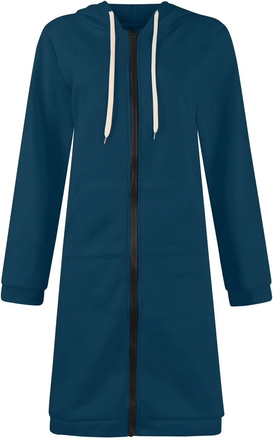 Jackets for Women Casual Zip Up Long Tunic Hoodies Winter Windproof Drawstring Hooded Jacket Outerwear with Pockets