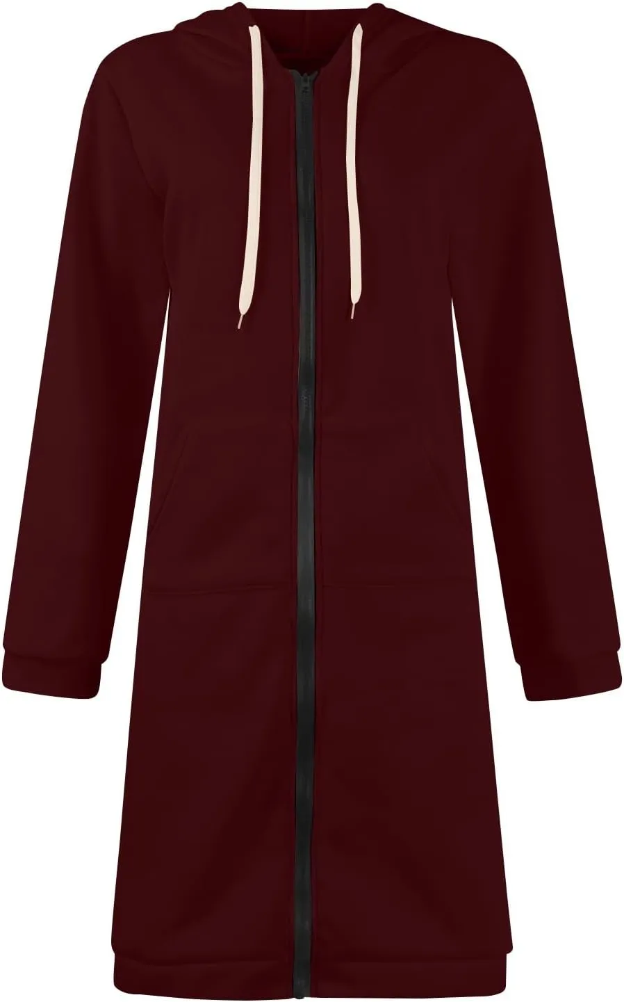 Jackets for Women Casual Zip Up Long Tunic Hoodies Winter Windproof Drawstring Hooded Jacket Outerwear with Pockets