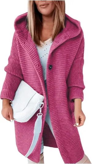 Jackets for Women Hooded Knitted Cardigan Thickened Winter Warm Solid Color Long Sweater Coat