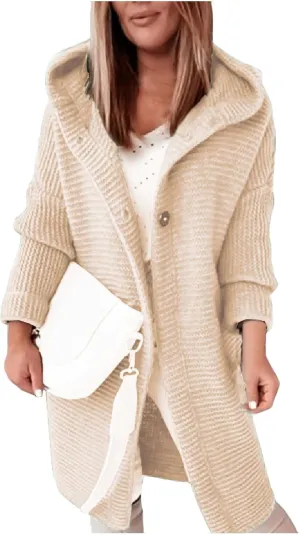 Jackets for Women Hooded Knitted Cardigan Thickened Winter Warm Solid Color Long Sweater Coat