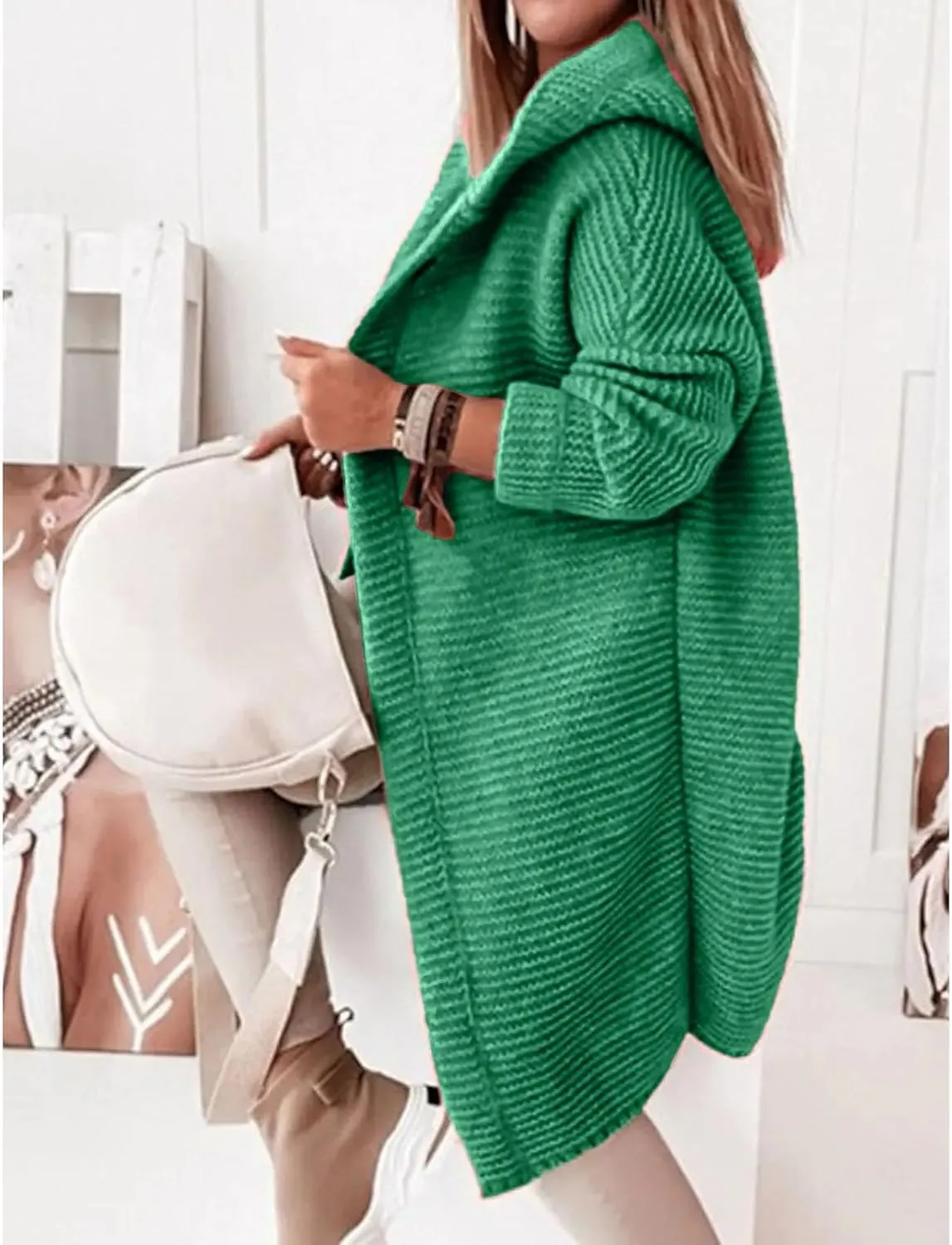 Jackets for Women Hooded Knitted Cardigan Thickened Winter Warm Solid Color Long Sweater Coat