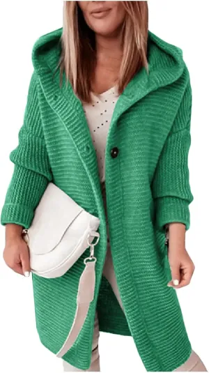 Jackets for Women Hooded Knitted Cardigan Thickened Winter Warm Solid Color Long Sweater Coat
