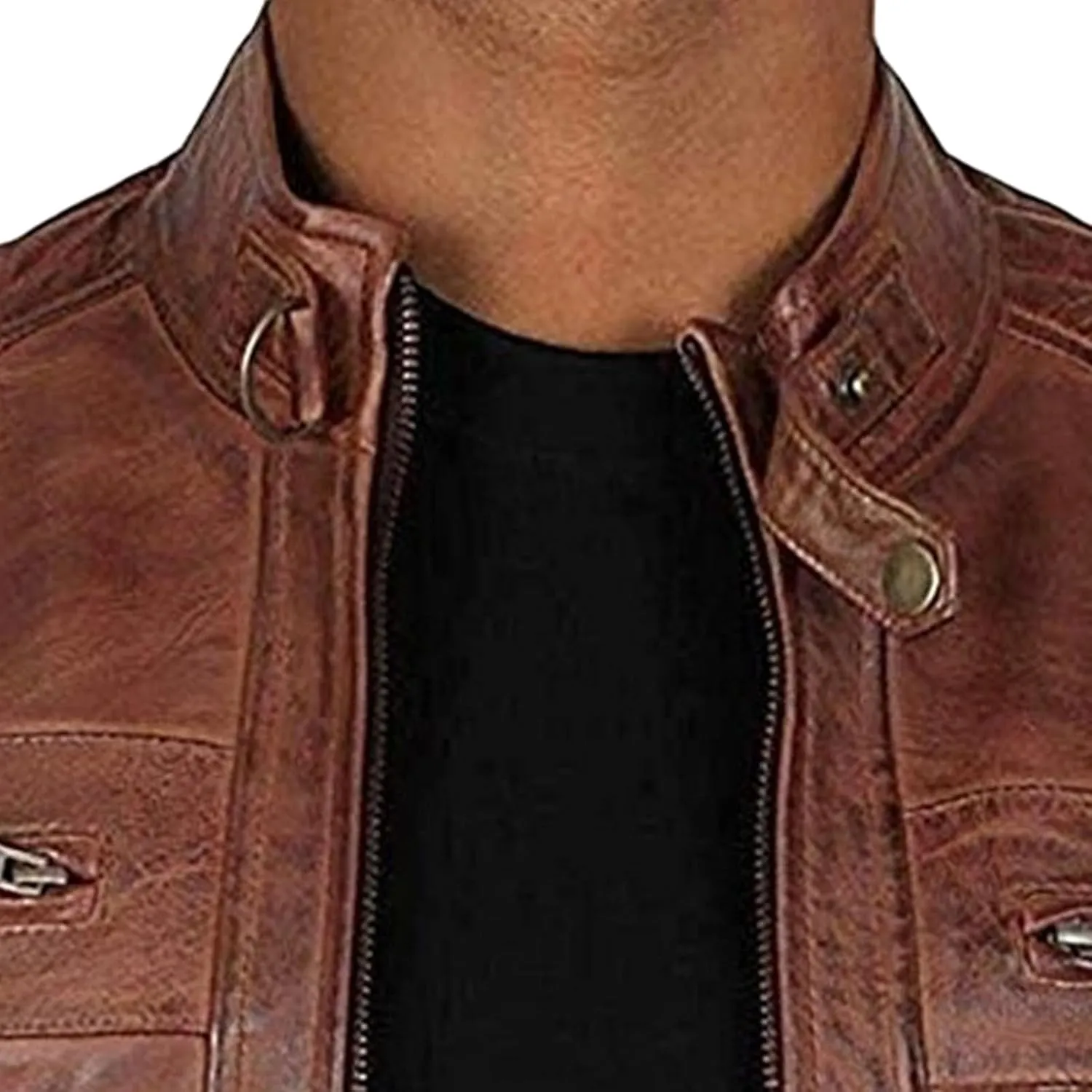 JEsilunmaMY Mens Distressed Punk Leather Jacket Vintage Stand Collar Motorcycle Bomber Jacket Casual Sport Moto Biker Coat