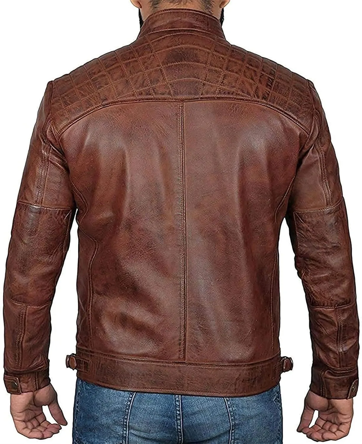 JEsilunmaMY Mens Distressed Punk Leather Jacket Vintage Stand Collar Motorcycle Bomber Jacket Casual Sport Moto Biker Coat