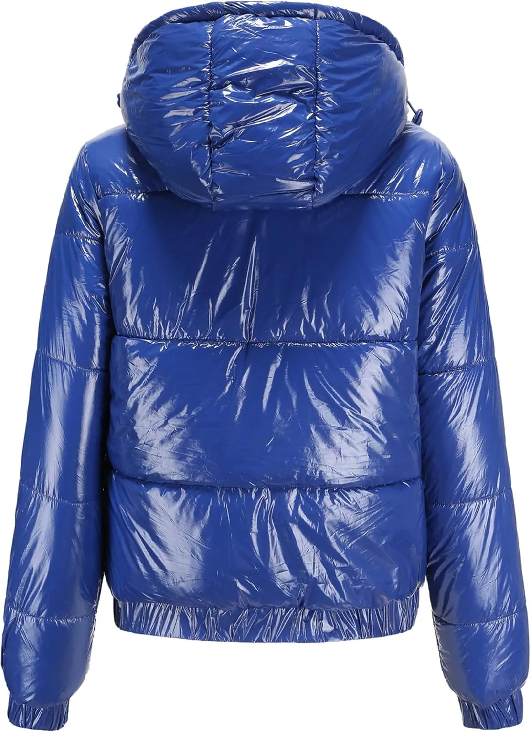 JEsilunmaMY Women's Shiny Short Winter Down Jacket Fashion Hooded Cropped Puffer Jacket Warm Thicken Padded Coats with Pocket