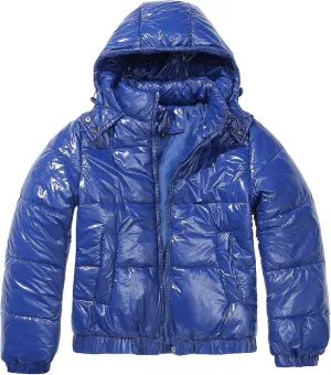 JEsilunmaMY Women's Shiny Short Winter Down Jacket Fashion Hooded Cropped Puffer Jacket Warm Thicken Padded Coats with Pocket