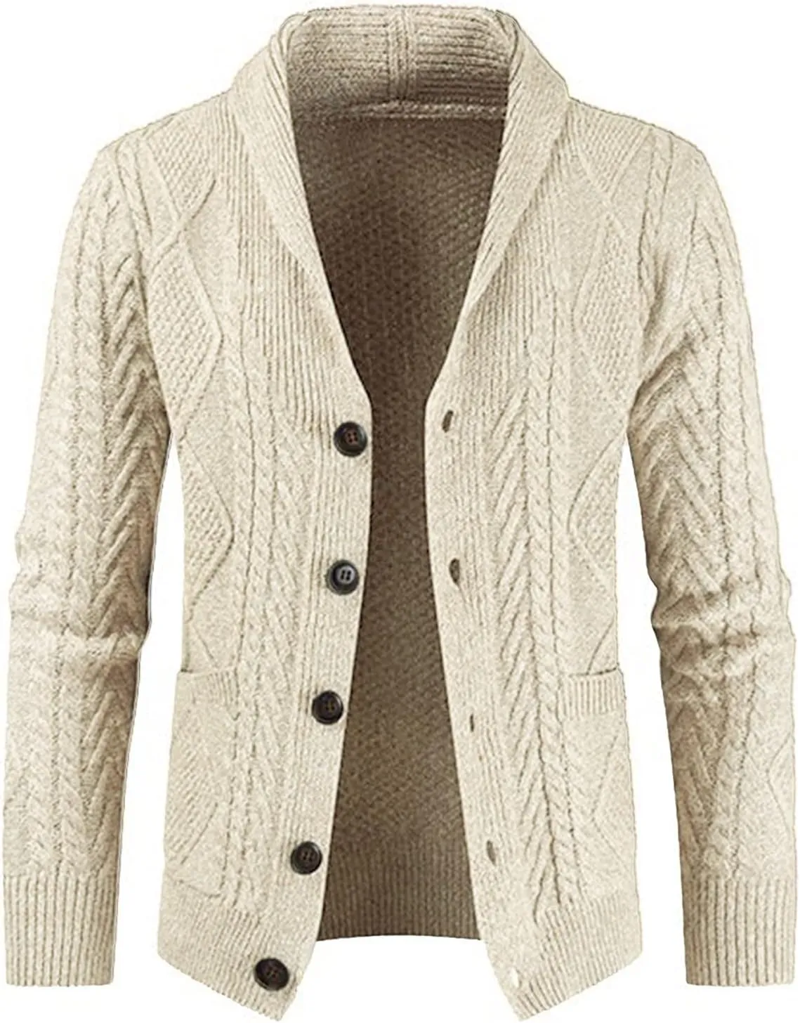 JMIERR Men's Casual Long Sleeve Shawl Collar Buttons Down Cable Knit Cardigan Sweater with Pockets
