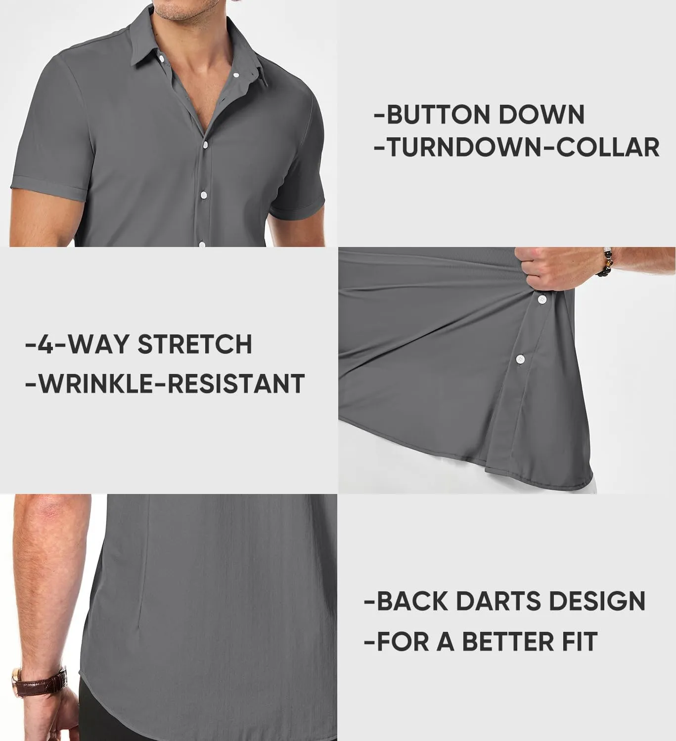 JMIERR Men's Muscle Fit Dress Shirts Summer Casual Button Down Short Sleeve High Stretch Wrinkle-Free Shirt