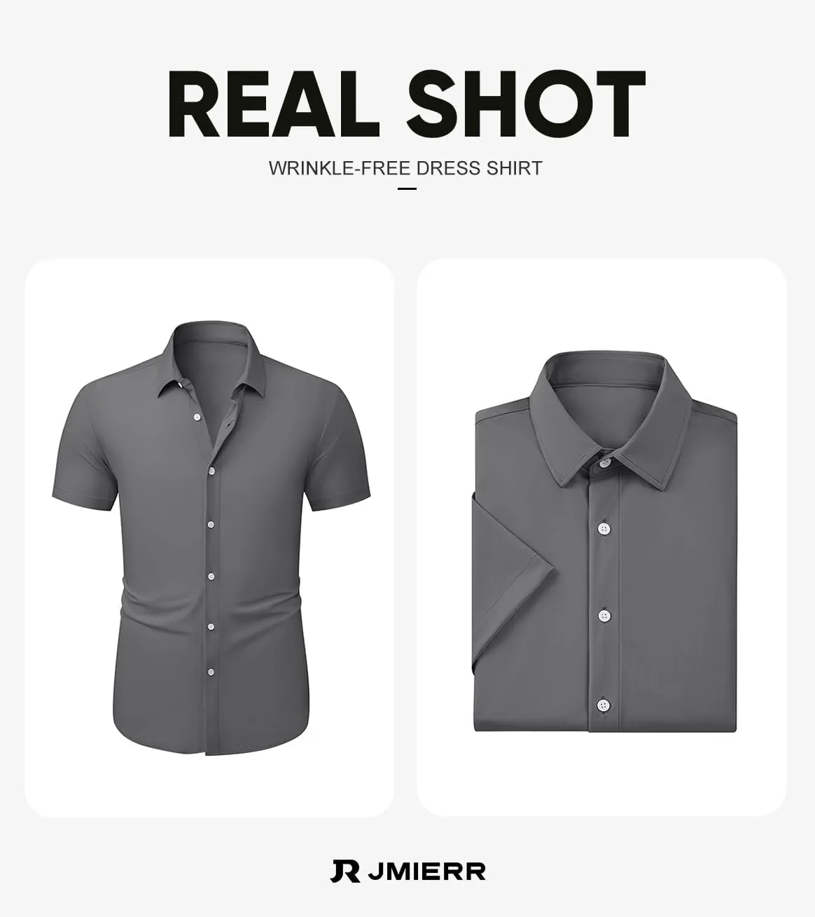 JMIERR Men's Muscle Fit Dress Shirts Summer Casual Button Down Short Sleeve High Stretch Wrinkle-Free Shirt