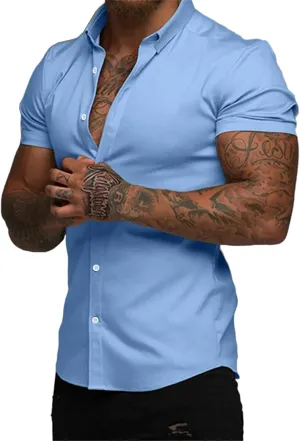 JMIERR Men's Muscle Fit Dress Shirts Summer Casual Button Down Short Sleeve High Stretch Wrinkle-Free Shirt