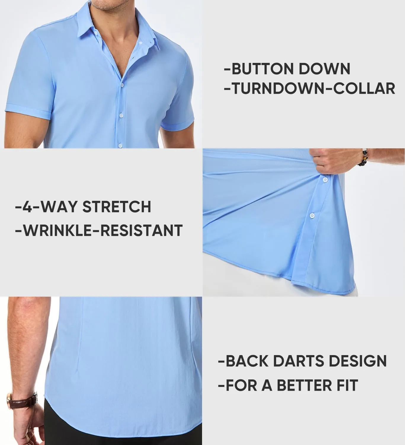 JMIERR Men's Muscle Fit Dress Shirts Summer Casual Button Down Short Sleeve High Stretch Wrinkle-Free Shirt