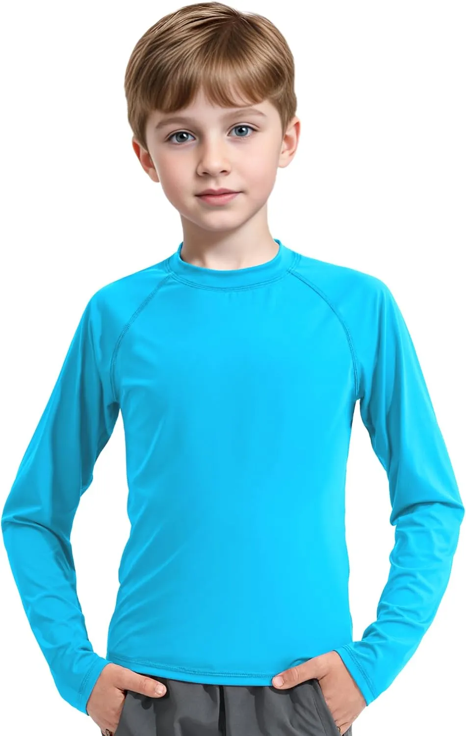 JOCMIC Boys Rash Guard Long Sleeve Swim Shirt UPF 50  Sun Protection Quick Dry Swimming Shirt for Kids