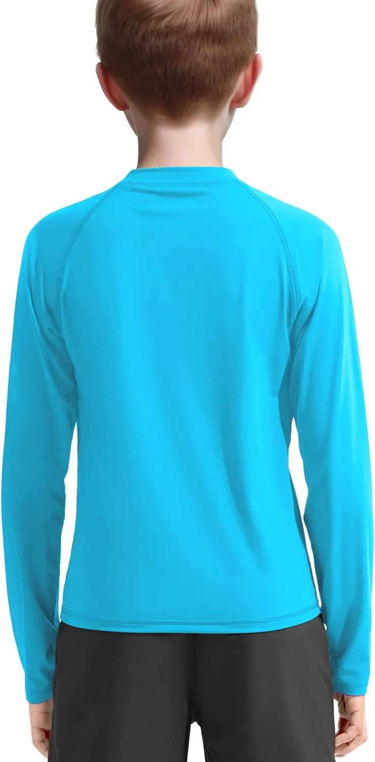JOCMIC Boys Rash Guard Long Sleeve Swim Shirt UPF 50  Sun Protection Quick Dry Swimming Shirt for Kids