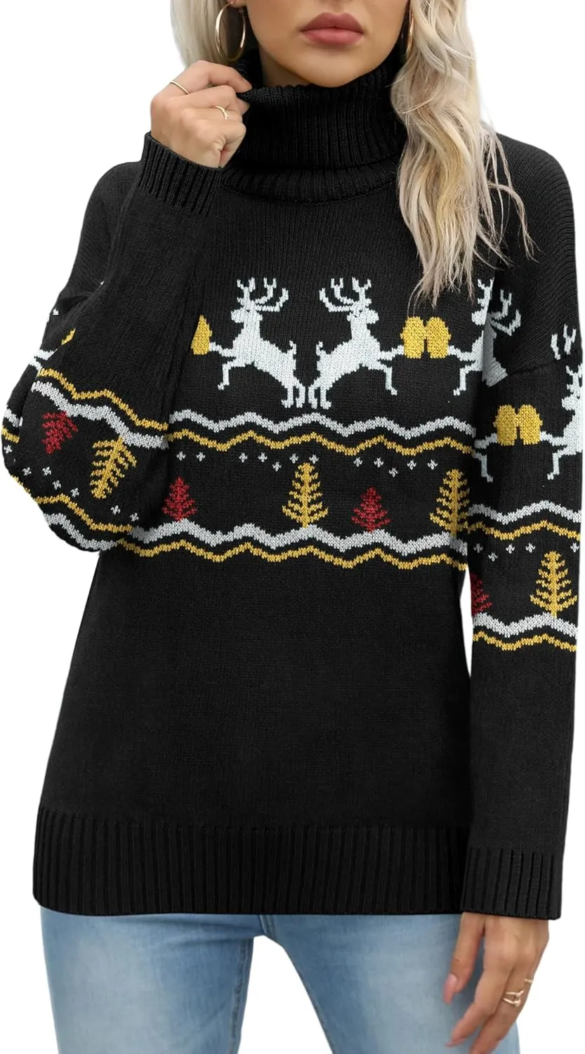 Jouica Women 2024 Fall Casual Turtleneck Batwing Sleeve Chunky Oversized Ribbed Knit Tunic Sweaters Pullover