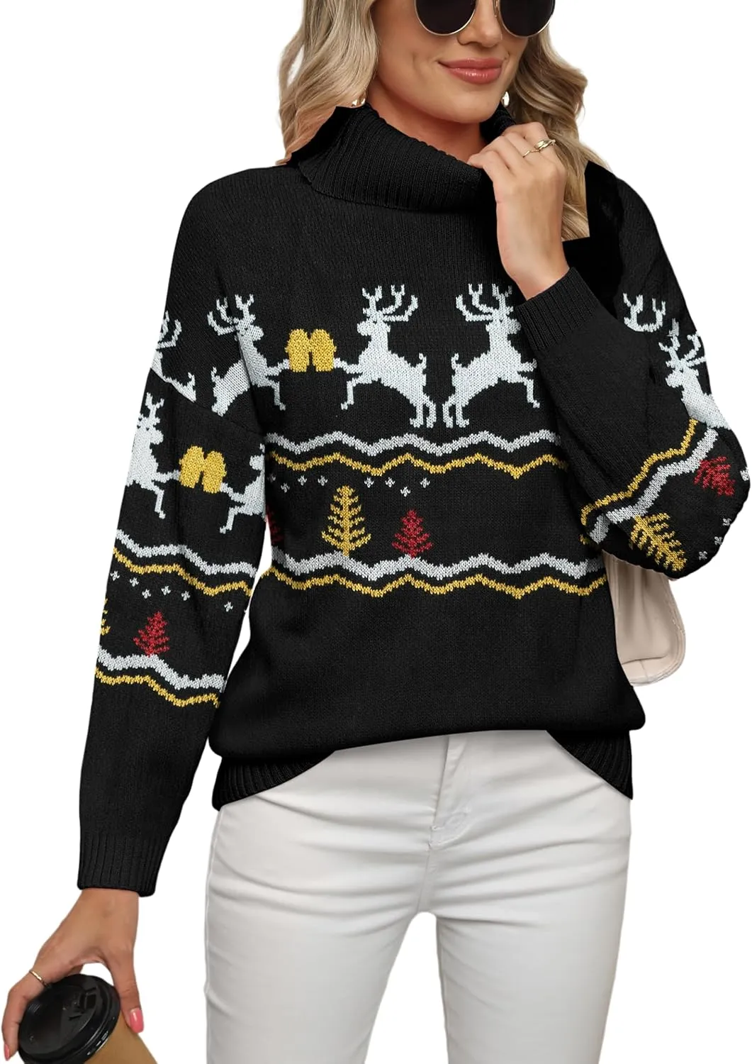 Jouica Women 2024 Fall Casual Turtleneck Batwing Sleeve Chunky Oversized Ribbed Knit Tunic Sweaters Pullover
