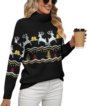 Jouica Women 2024 Fall Casual Turtleneck Batwing Sleeve Chunky Oversized Ribbed Knit Tunic Sweaters Pullover