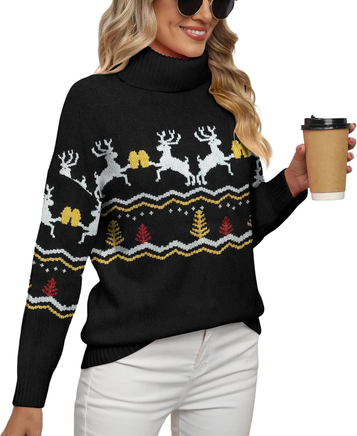Jouica Women 2024 Fall Casual Turtleneck Batwing Sleeve Chunky Oversized Ribbed Knit Tunic Sweaters Pullover