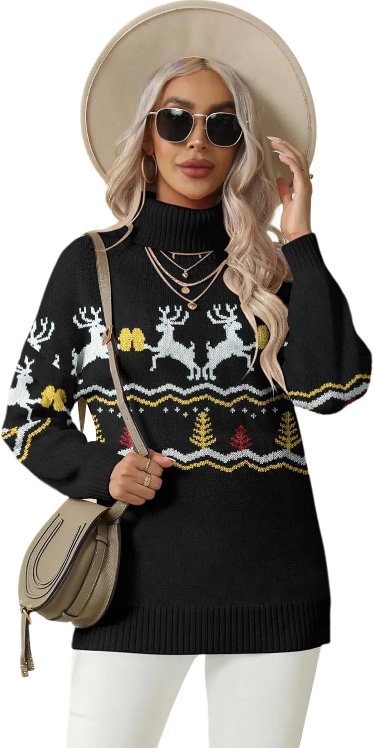 Jouica Women 2024 Fall Casual Turtleneck Batwing Sleeve Chunky Oversized Ribbed Knit Tunic Sweaters Pullover