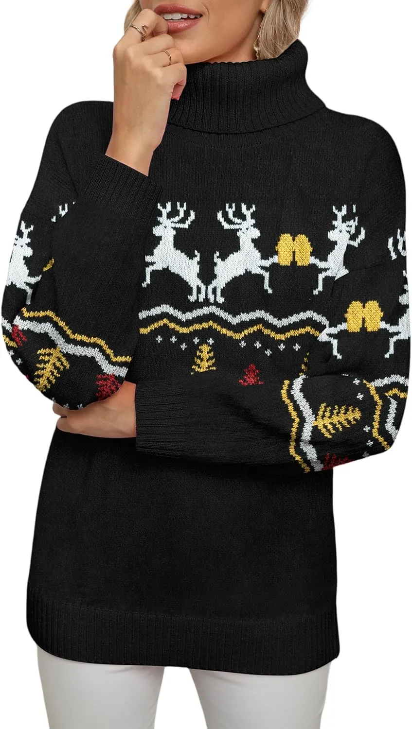 Jouica Women 2024 Fall Casual Turtleneck Batwing Sleeve Chunky Oversized Ribbed Knit Tunic Sweaters Pullover