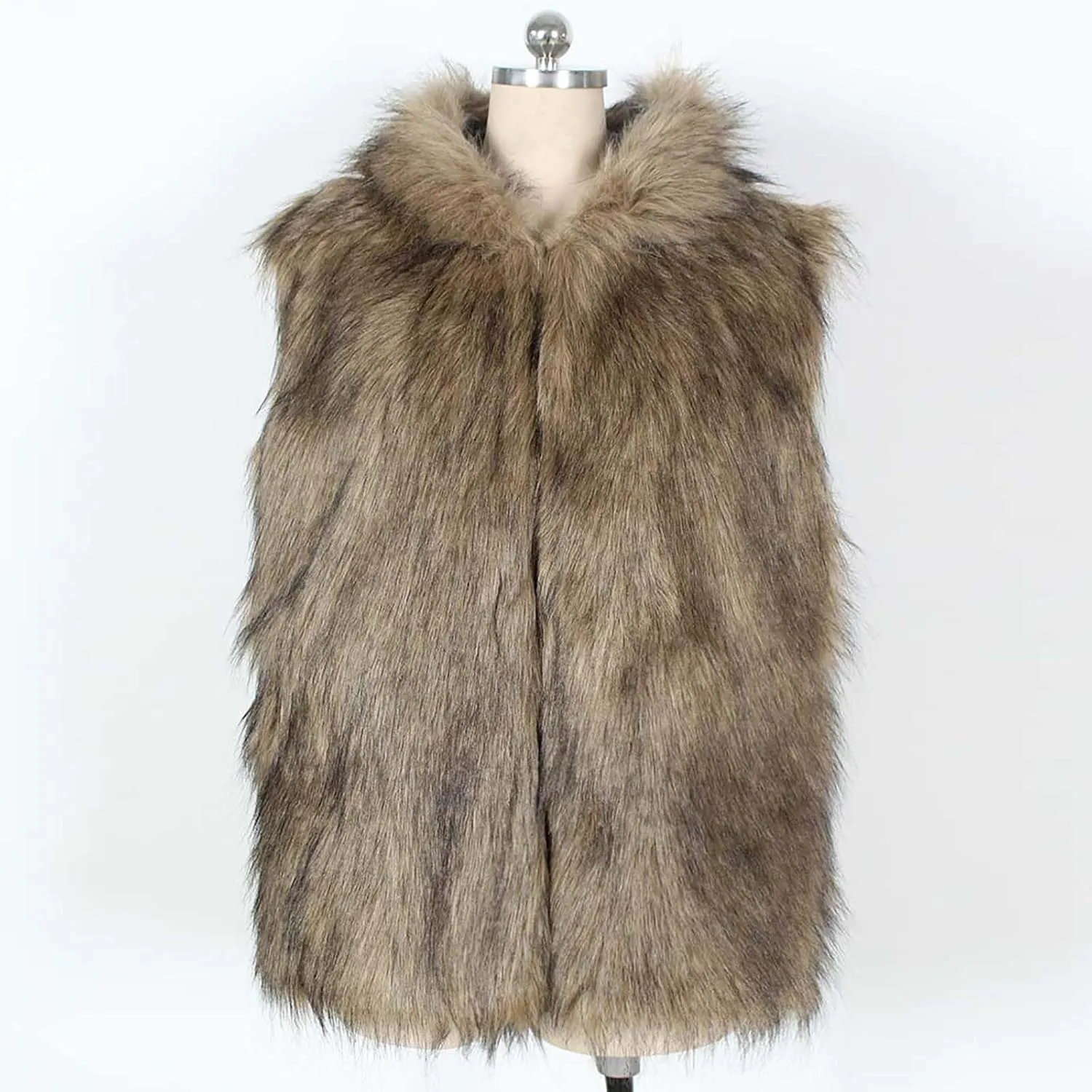 jsaierl Faux Fur Gilet Men Luxury Faux Fur Hoodie Coats Sleeveless Thick Jacket Soft Warm Fluffy Waistcoats Vest with Hood