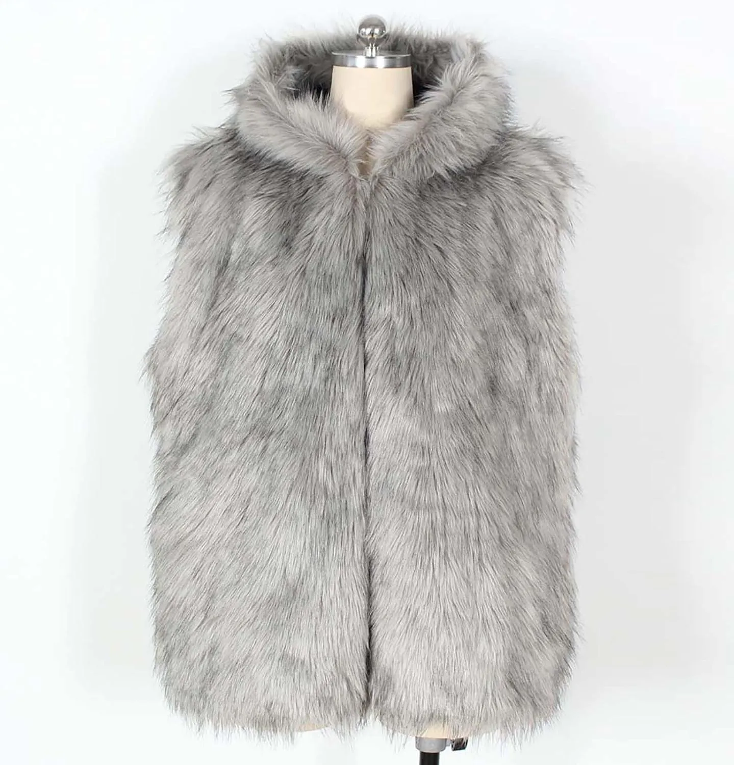 jsaierl Faux Fur Gilet Men Luxury Faux Fur Hoodie Coats Sleeveless Thick Jacket Soft Warm Fluffy Waistcoats Vest with Hood