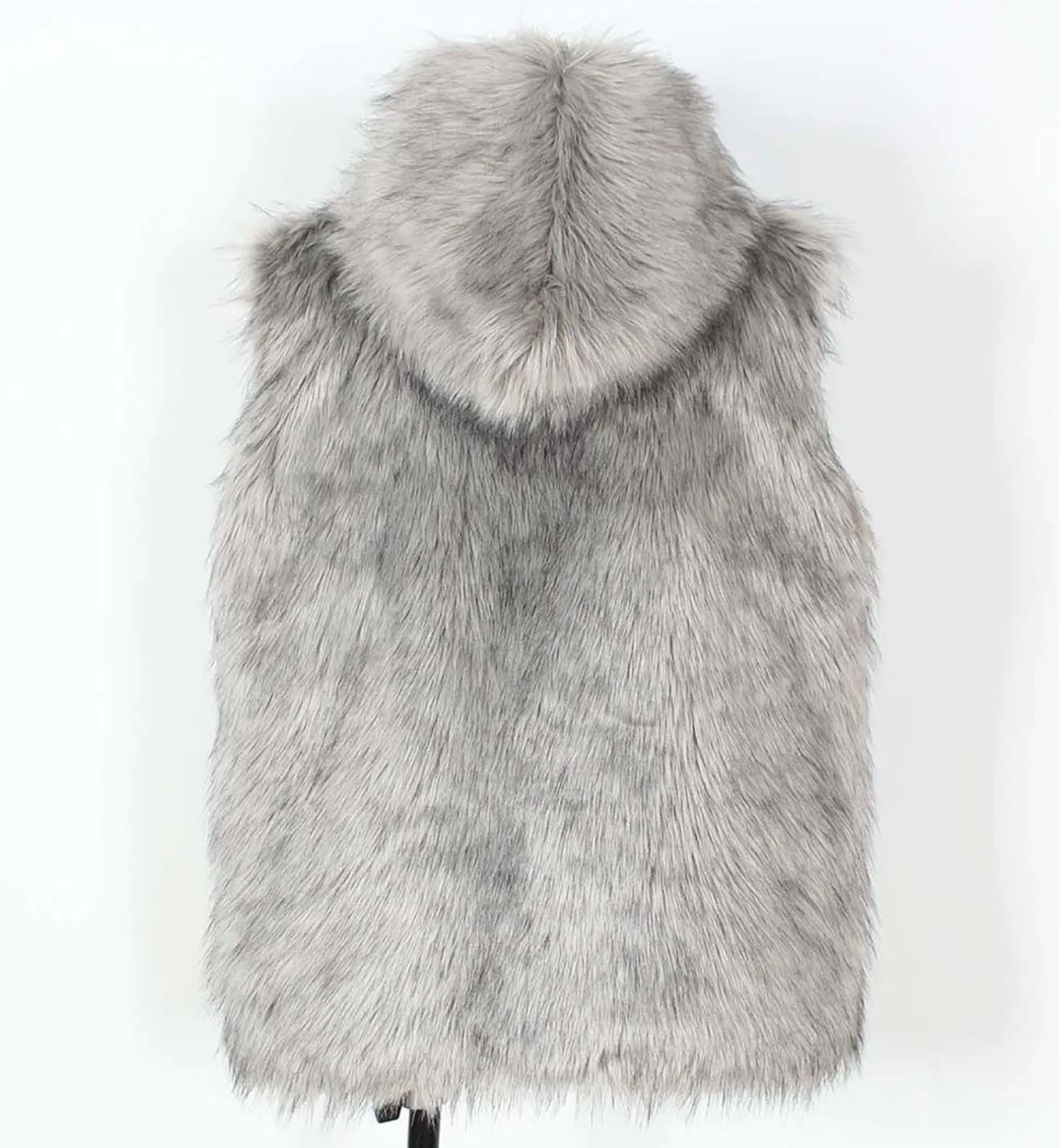 jsaierl Faux Fur Gilet Men Luxury Faux Fur Hoodie Coats Sleeveless Thick Jacket Soft Warm Fluffy Waistcoats Vest with Hood