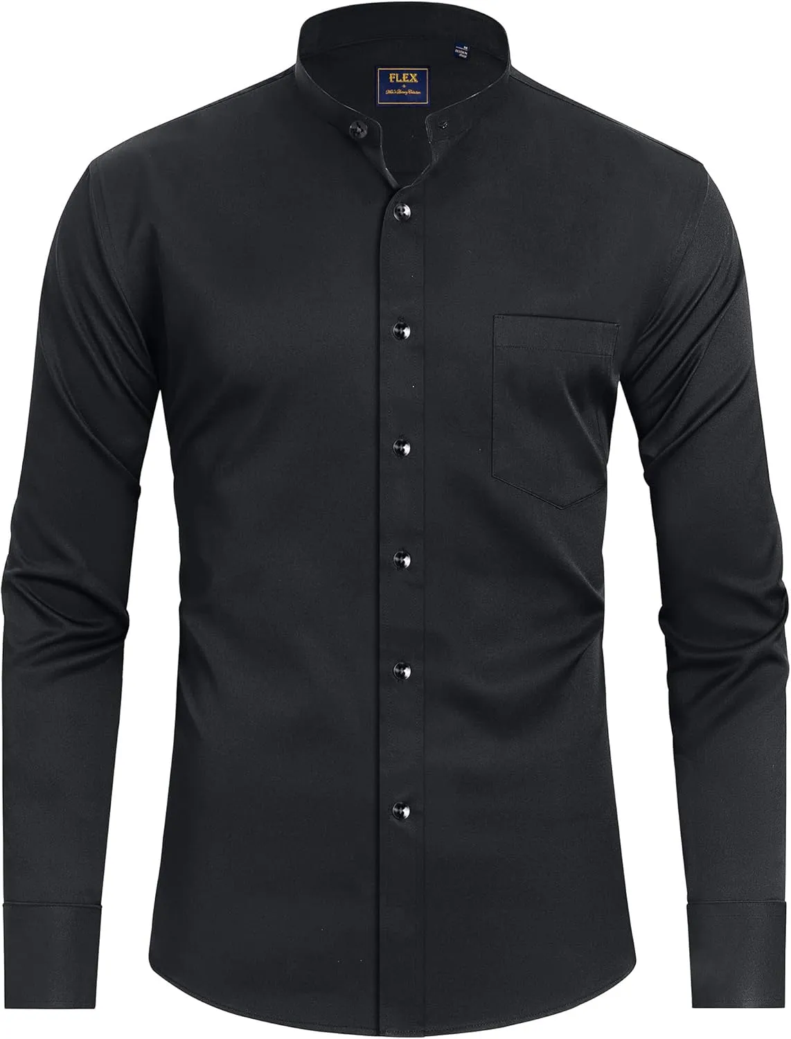 J.VER Mens Banded Collar Dress Shirts Long Sleeve Button Down Mandarin Collar Shirt Solid Stretch Shirt with Pocket