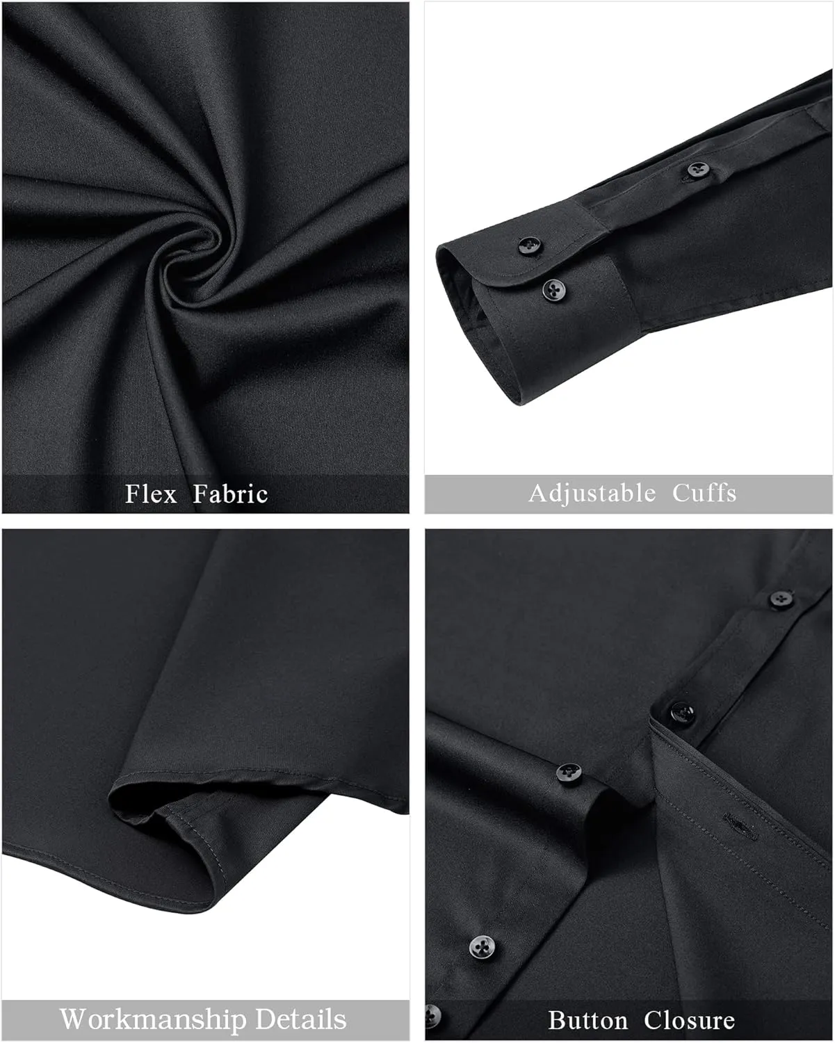 J.VER Mens Banded Collar Dress Shirts Long Sleeve Button Down Mandarin Collar Shirt Solid Stretch Shirt with Pocket