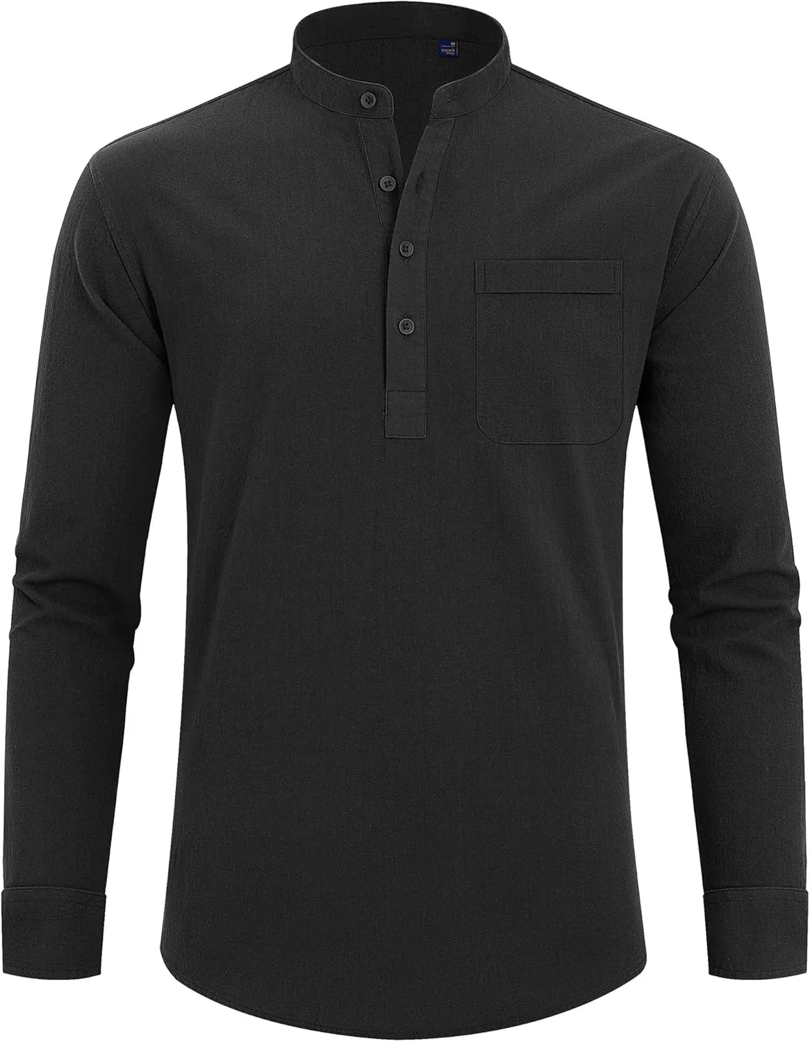 J.VER Men's Linen Roll Up Long Sleeve Shirt Cotton Casual Beach Shirts Henley T-Shirt Band Collar Vacation Tops with Pocket