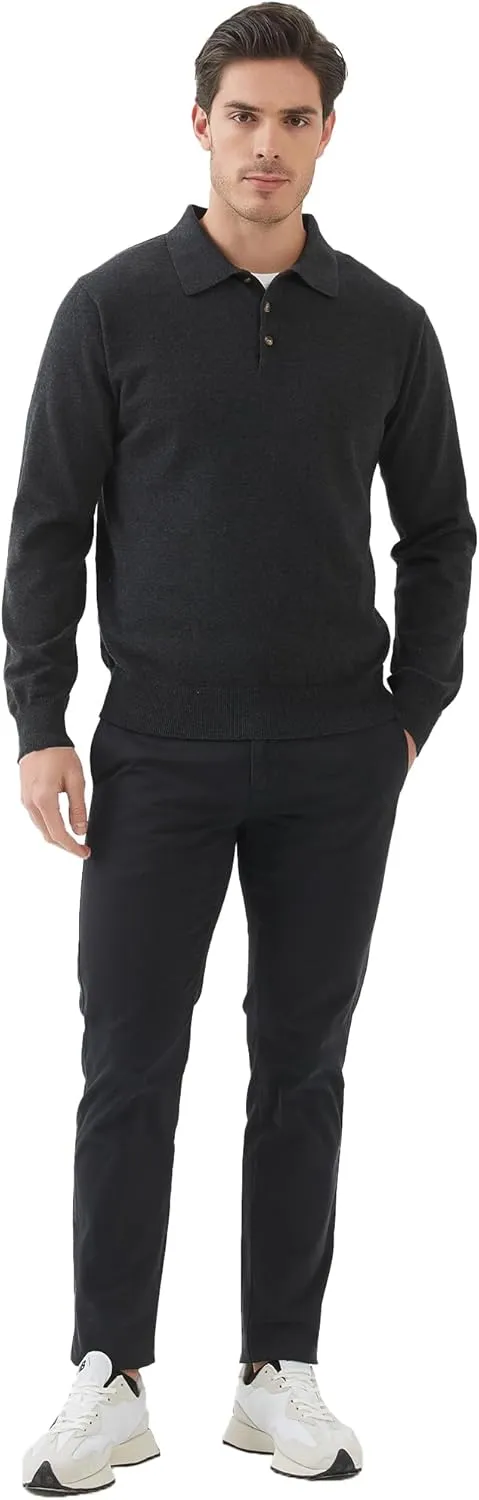 Kallspin Men's Cotton Knit Polo Sweater Classic Casual Long Sleeve Collared Pullover Sweater