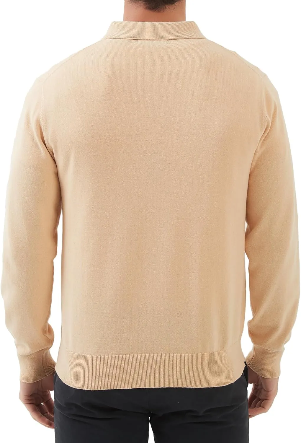 Kallspin Men's Cotton Knit Polo Sweater Classic Casual Long Sleeve Collared Pullover Sweater