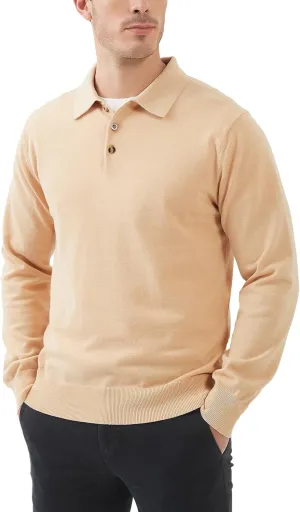 Kallspin Men's Cotton Knit Polo Sweater Classic Casual Long Sleeve Collared Pullover Sweater
