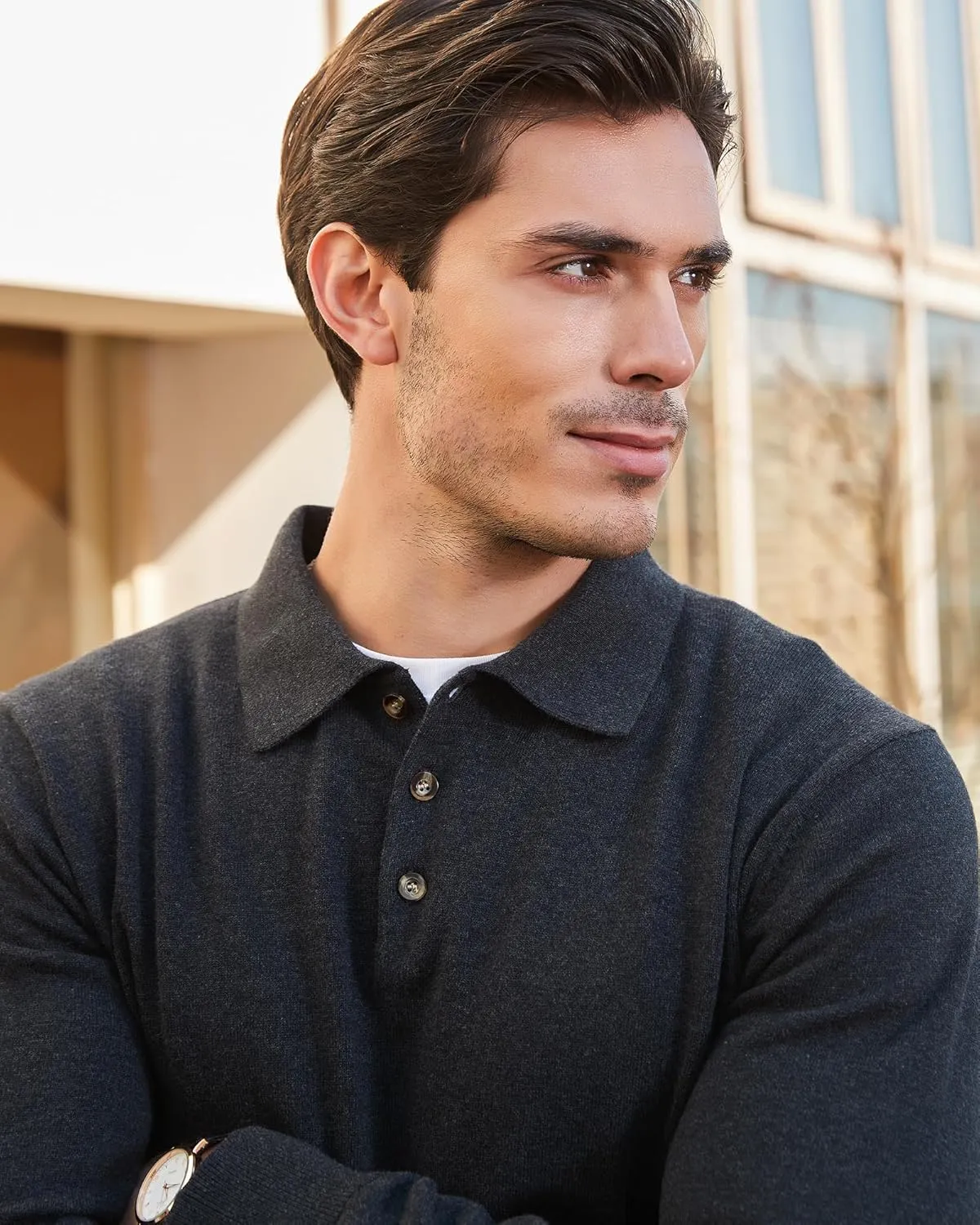 Kallspin Men's Cotton Knit Polo Sweater Classic Casual Long Sleeve Collared Pullover Sweater