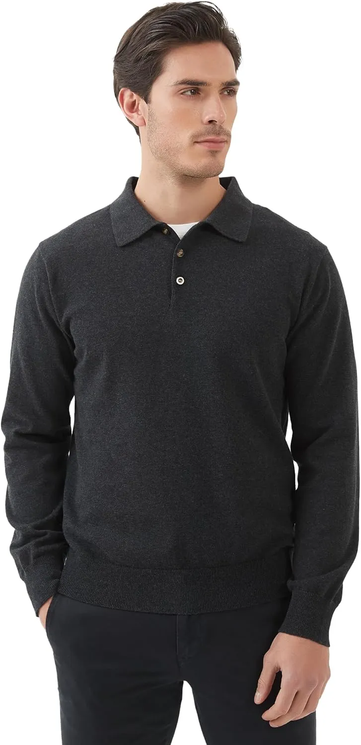 Kallspin Men's Cotton Knit Polo Sweater Classic Casual Long Sleeve Collared Pullover Sweater