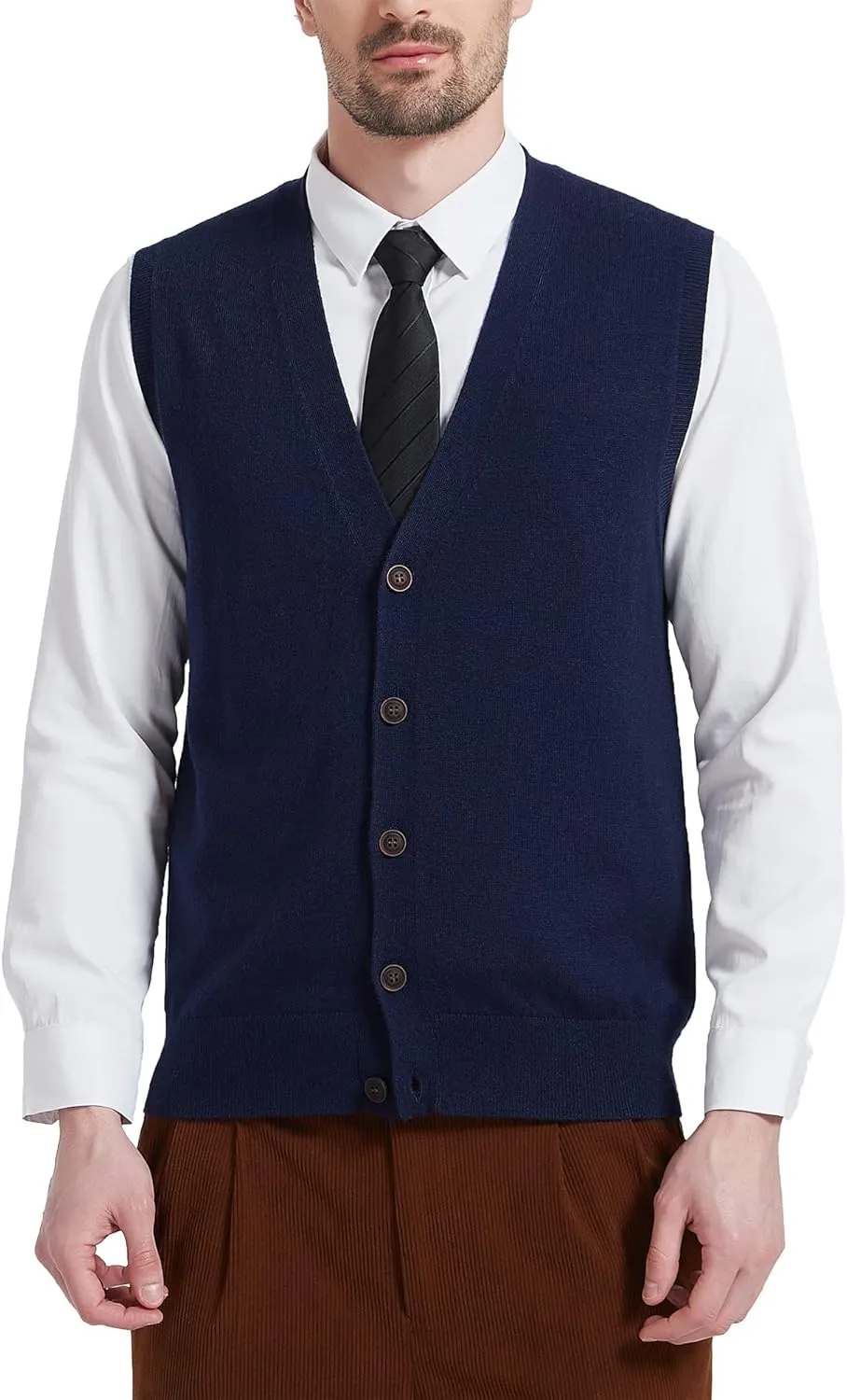 Kallspin Men's Sweater Vest Wool Blend V-Neck Button Sleeveless Cardigan Vest Sweater