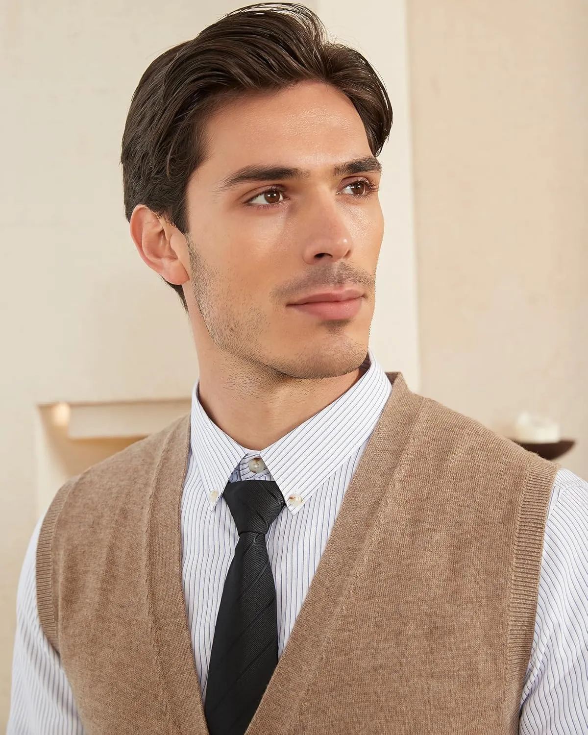 Kallspin Men's Sweater Vest Wool Blend V-Neck Button Sleeveless Cardigan Vest Sweater