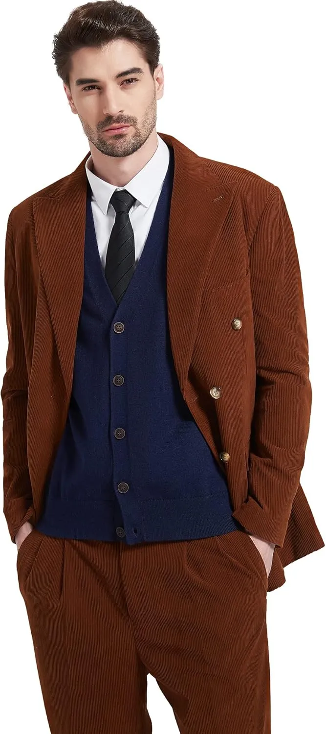 Kallspin Men's Sweater Vest Wool Blend V-Neck Button Sleeveless Cardigan Vest Sweater