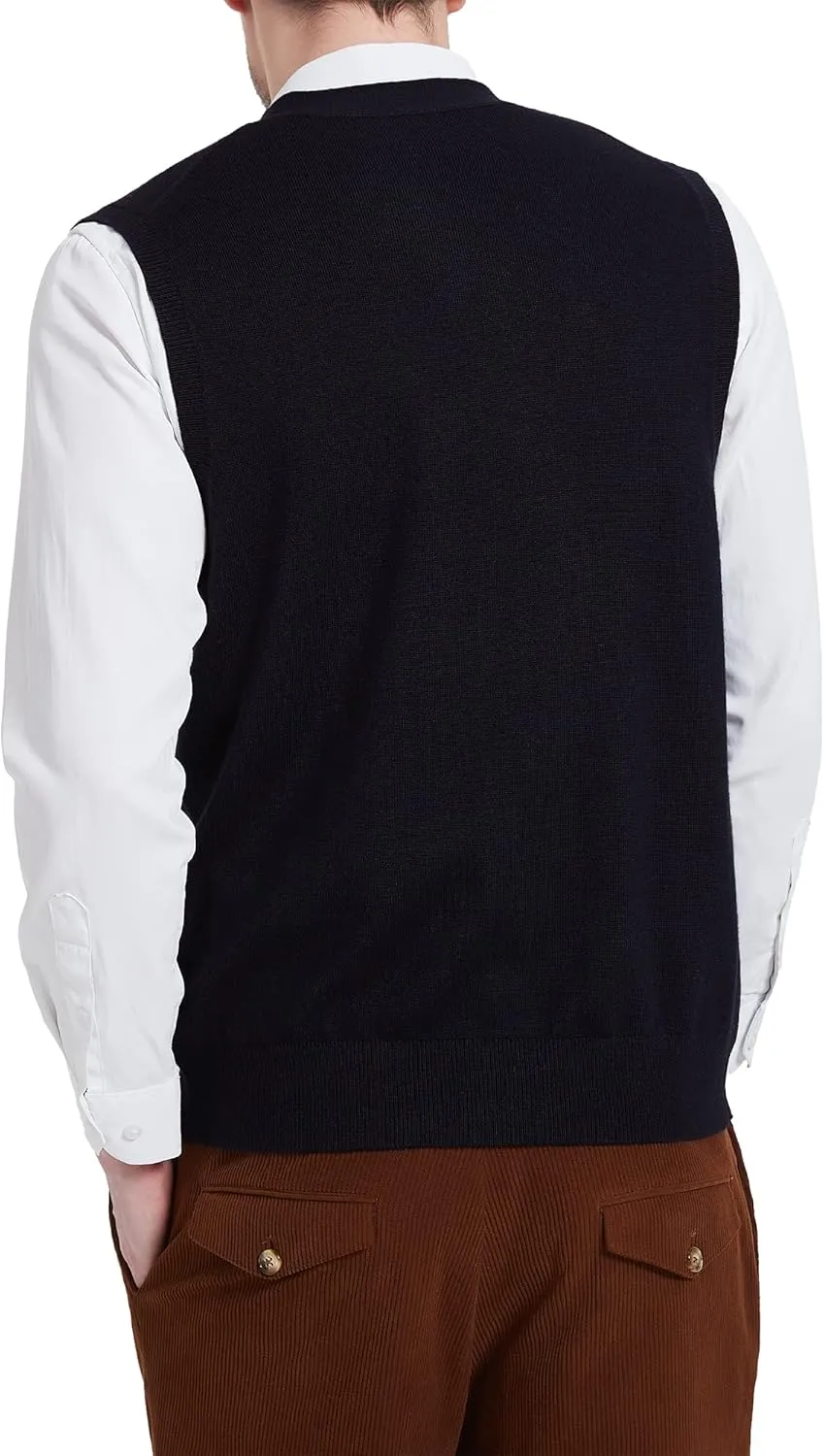 Kallspin Men's Sweater Vest Wool Blend V-Neck Button Sleeveless Cardigan Vest Sweater