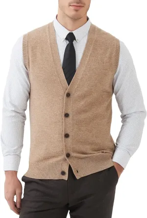 Kallspin Men's Sweater Vest Wool Blend V-Neck Button Sleeveless Cardigan Vest Sweater