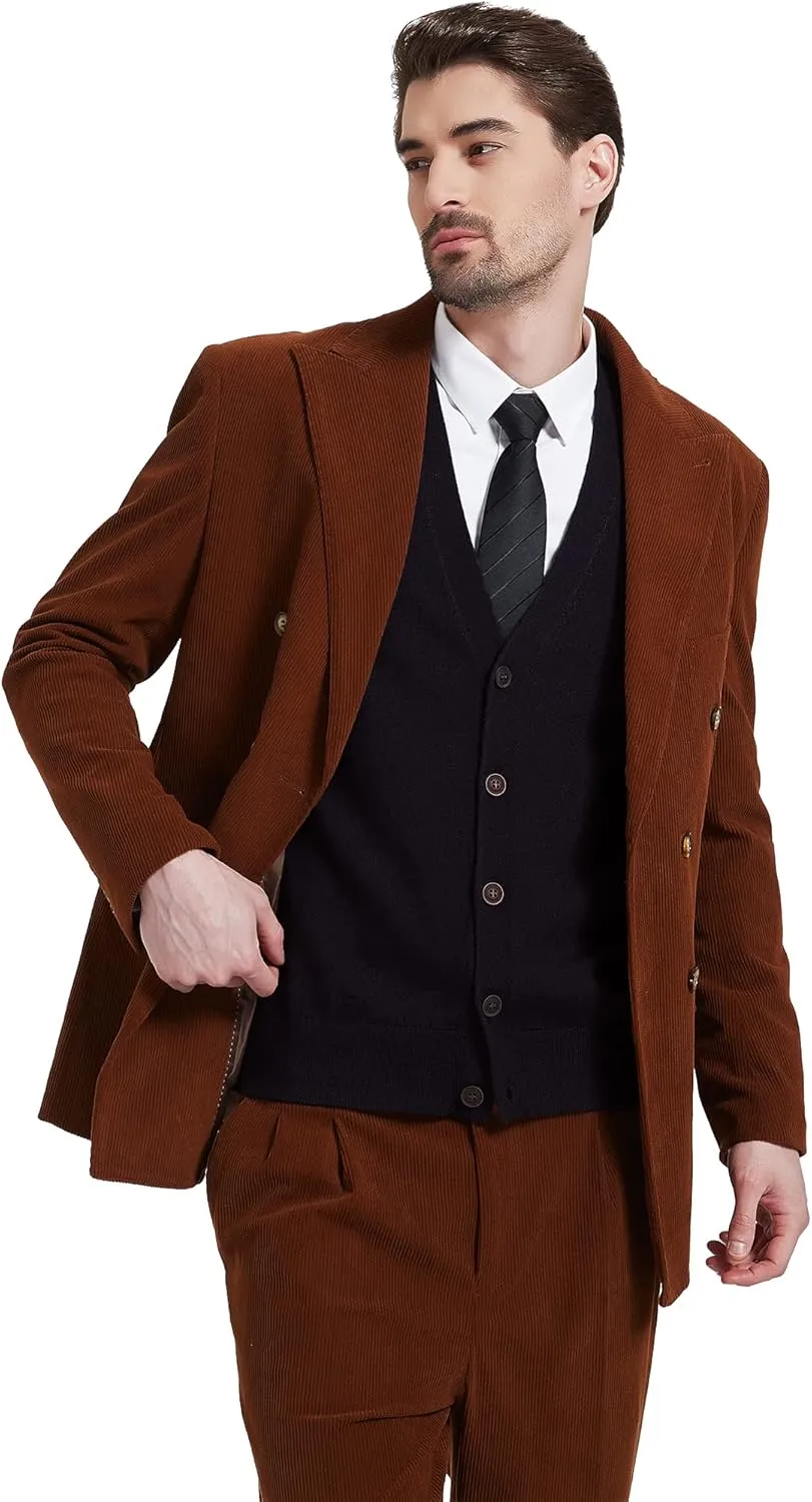 Kallspin Men's Sweater Vest Wool Blend V-Neck Button Sleeveless Cardigan Vest Sweater