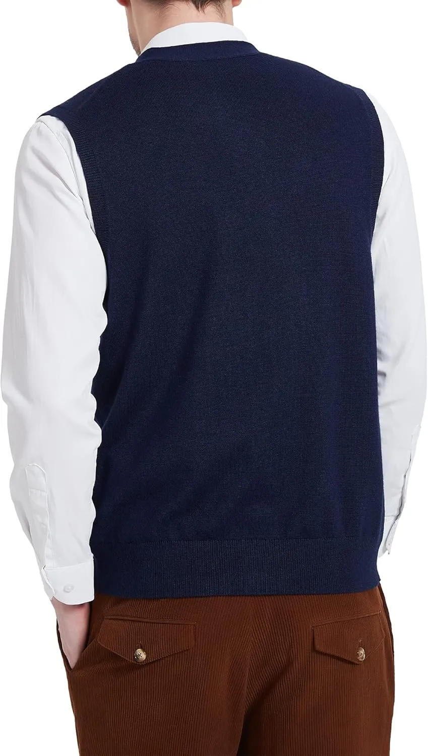 Kallspin Men's Sweater Vest Wool Blend V-Neck Button Sleeveless Cardigan Vest Sweater