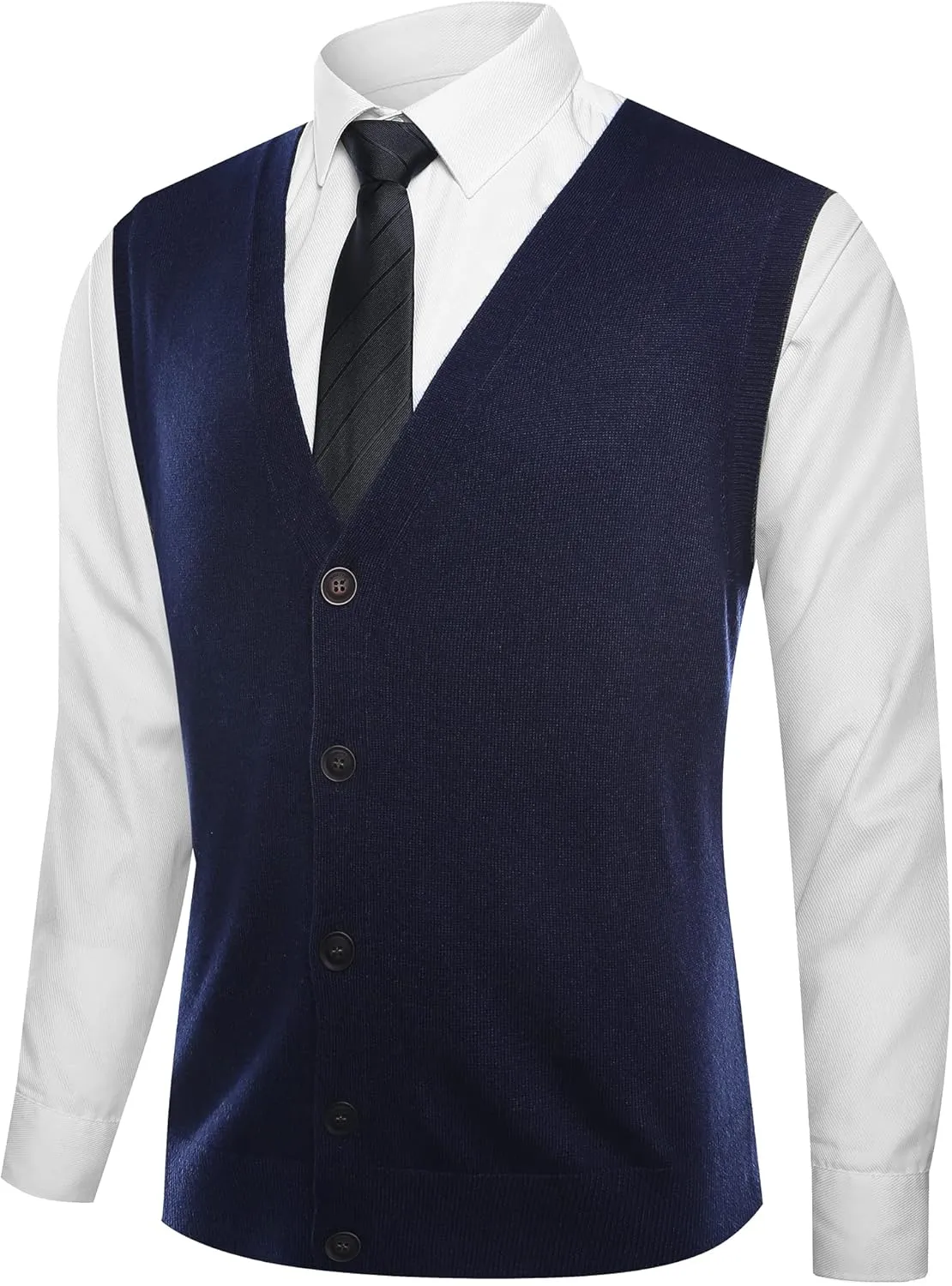Kallspin Men's Sweater Vest Wool Blend V-Neck Button Sleeveless Cardigan Vest Sweater