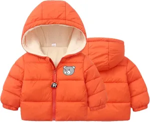Kids Toddler Baby Girls Boys Winter Warm Thick Cotton Long Sleeve Bear Hooded Padded Clothes Coat Boys Racing Jacket
