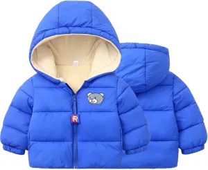 Kids Toddler Baby Girls Boys Winter Warm Thick Cotton Long Sleeve Bear Hooded Padded Clothes Coat Boys Racing Jacket