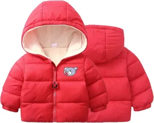 Kids Toddler Baby Girls Boys Winter Warm Thick Cotton Long Sleeve Bear Hooded Padded Clothes Coat Boys Racing Jacket